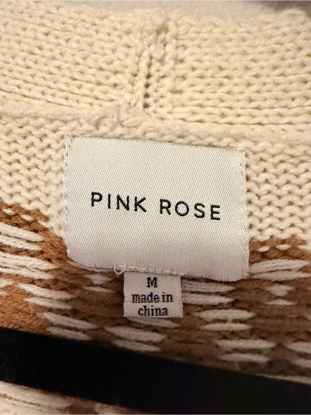Pink Rose Cozy Patterned Open-Front Cardigan Sweater - Cream & Brown